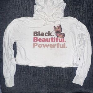 Mighty Fine cream colored  crop Hoodie with Butterfly and Text Print